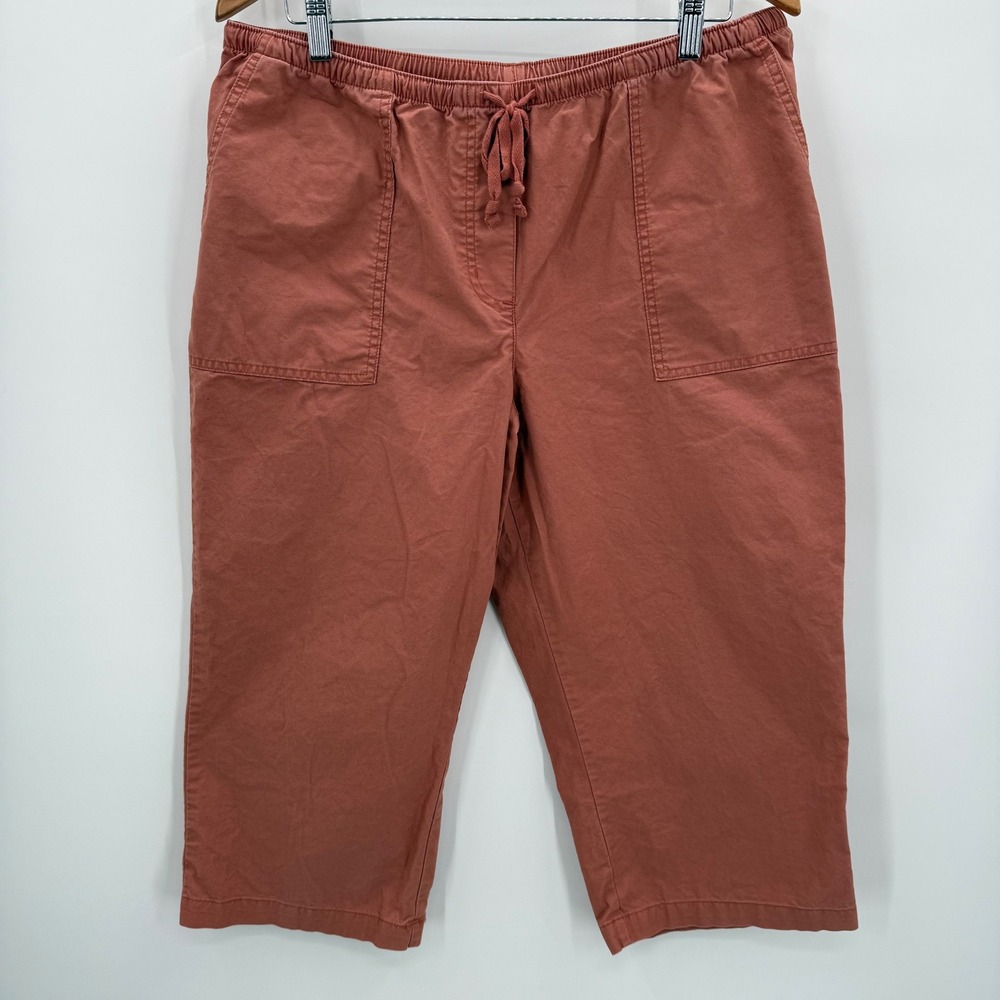 LLBean Classic Fit Women‎ Petite Cropped Pants Size L Drawstring Elastic Waist